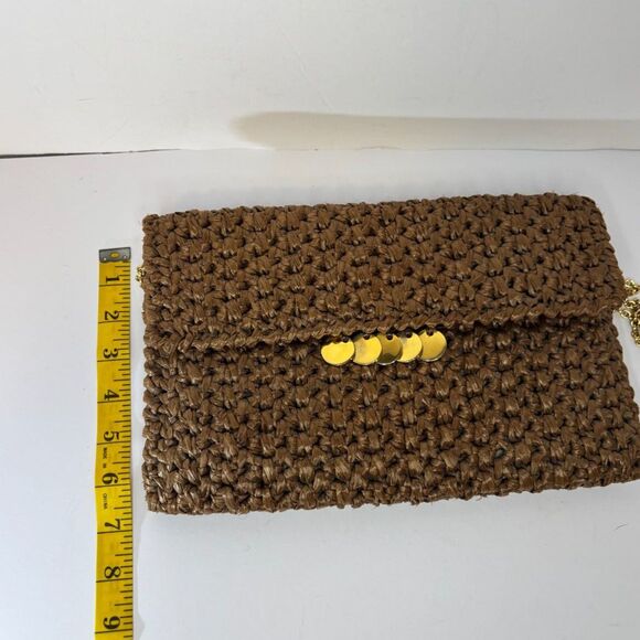 RODO Vintage Brown Designer Straw Woven Clutch Purse Chain Strap Womens - Picture 8 of 9